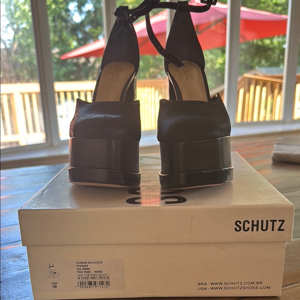 Schutz Croc Embossed Leather Trim Platform Pumps - Picture 3 of 5